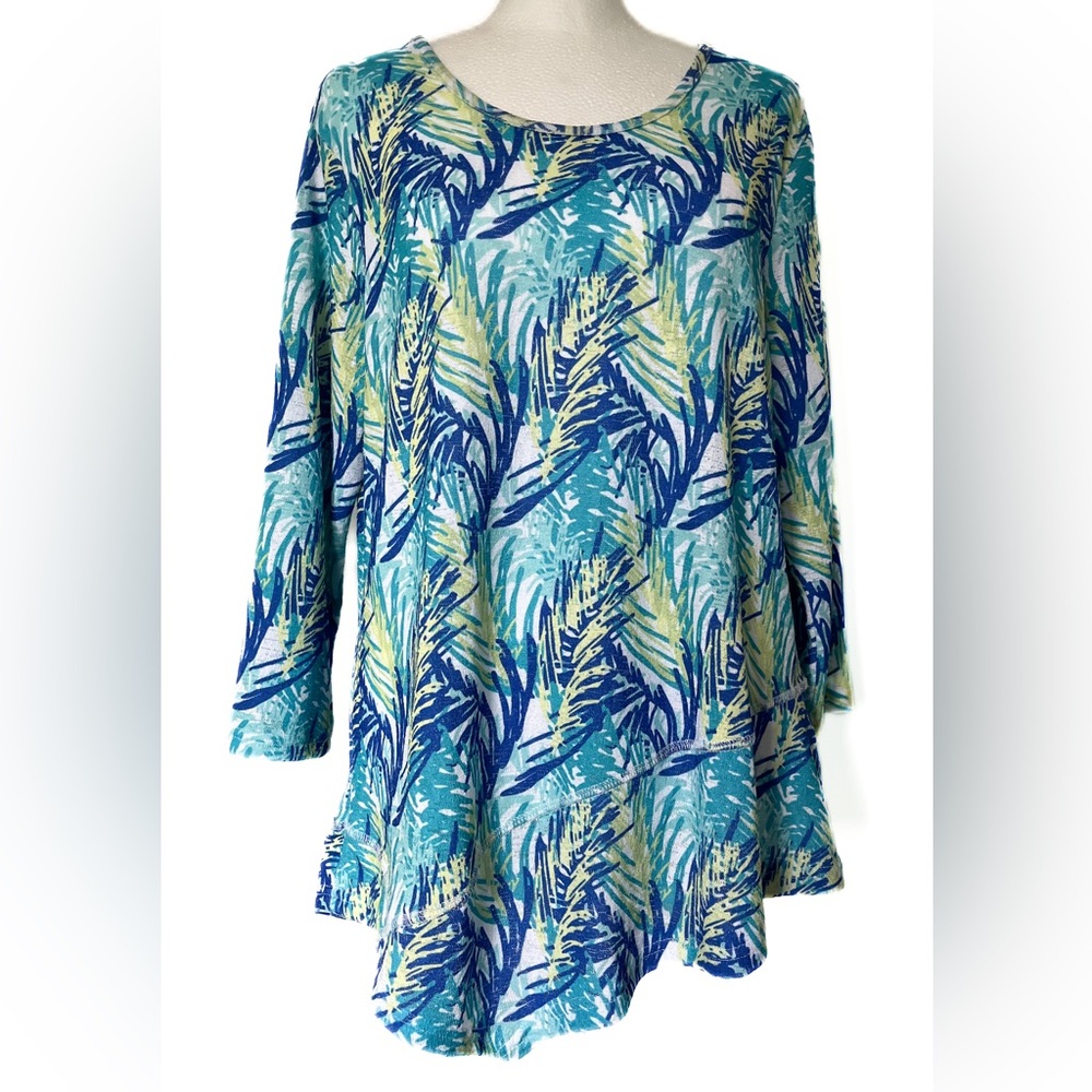 Anthony’s Resort Wear Abstract Palm Print Asymmetrical UPF50+ Knit Top